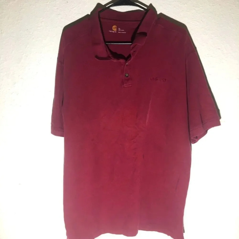 Mens Carhartt Maroon Button Up Polo Size XL Comfortable Casual Summer Spring